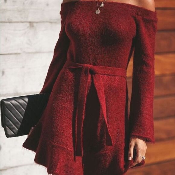 VICI Adoration off the shoulder Bunbury Sweater Mini Dress Women Small - Picture 1 of 12